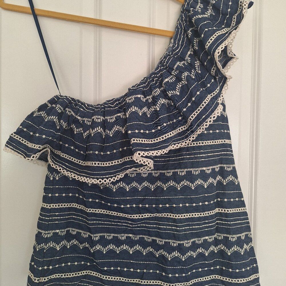 Parker One‎ Shoulder Ruffle Eyelet Top Cotton S
